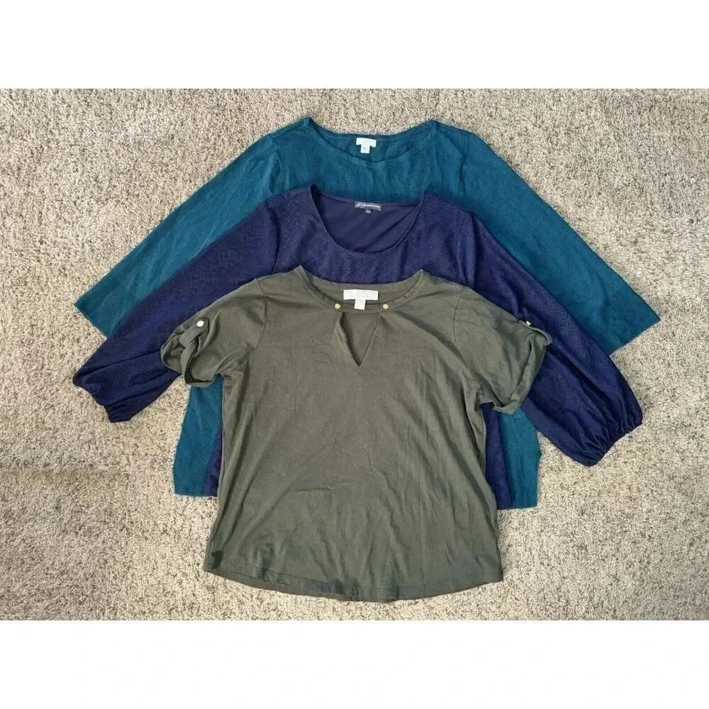 LOT of 3 LARGE Women Work Blouse Top Green J JILL MICHAEL KORS PAPELL Casual